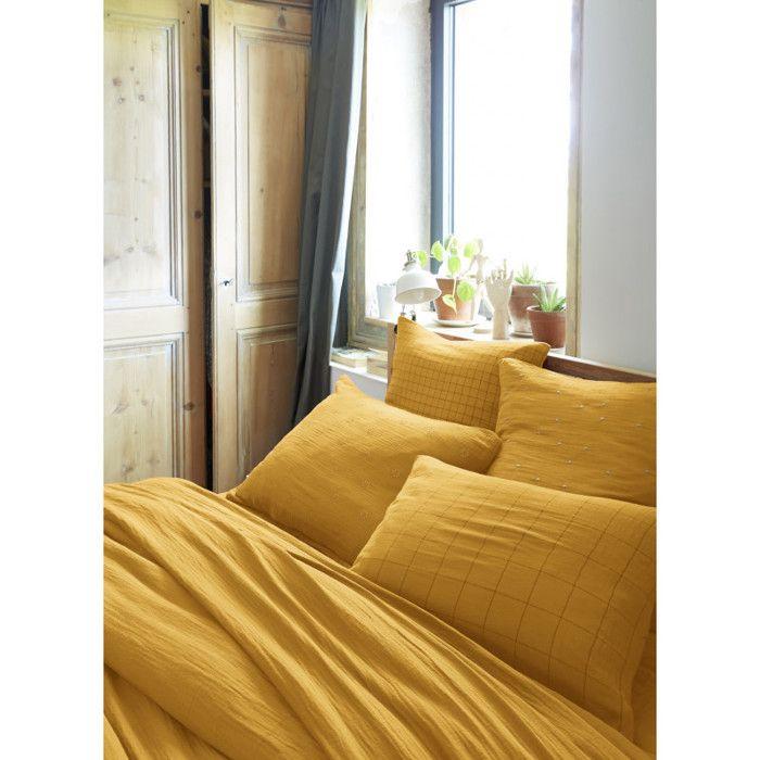 Golden Polka Dot Decorative Pillowcase "Gaïa Chic" 60 X 60 Cm &; 50 X 70 Cm "Cotton Gauze" - Gaïa Chic Safran - 60 X 60 Cm