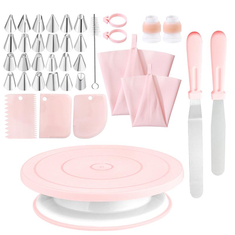 Baking and Piping Tool Set, Cake Piping Table, Turntable, Piping Nozzle, Piping Bag, Spatula Scraper, Plastic Turntable