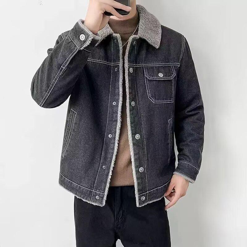 2025 Men's Retro High-End Washed Denim Jacket with Velvet Lapels