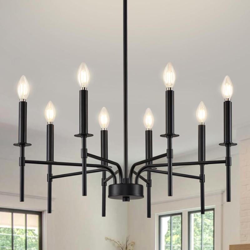 8-Light Black French Industrial Retro Chandelier for Living, Dining, Bedroom