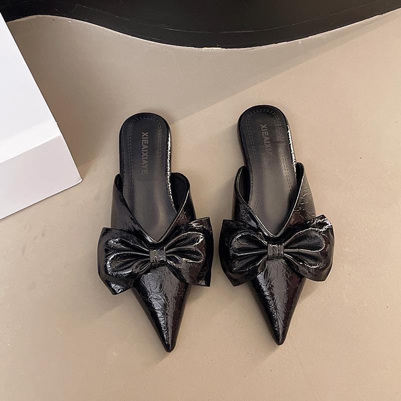 

Сандалии-полушлепанцы на каблуке-рюмочке, модные с бантом, серебристые, новая сумка-голова 2025, женские сандалии для улицы, летние женские сандалии с острым носком 39 чёрный