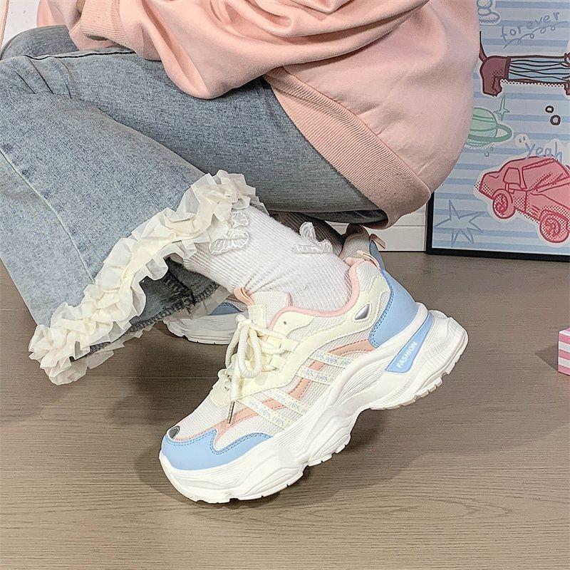 Super fire thick sole heightening dad shoes women's new autumn breathable mesh casual shoes versatile adult sports shoes