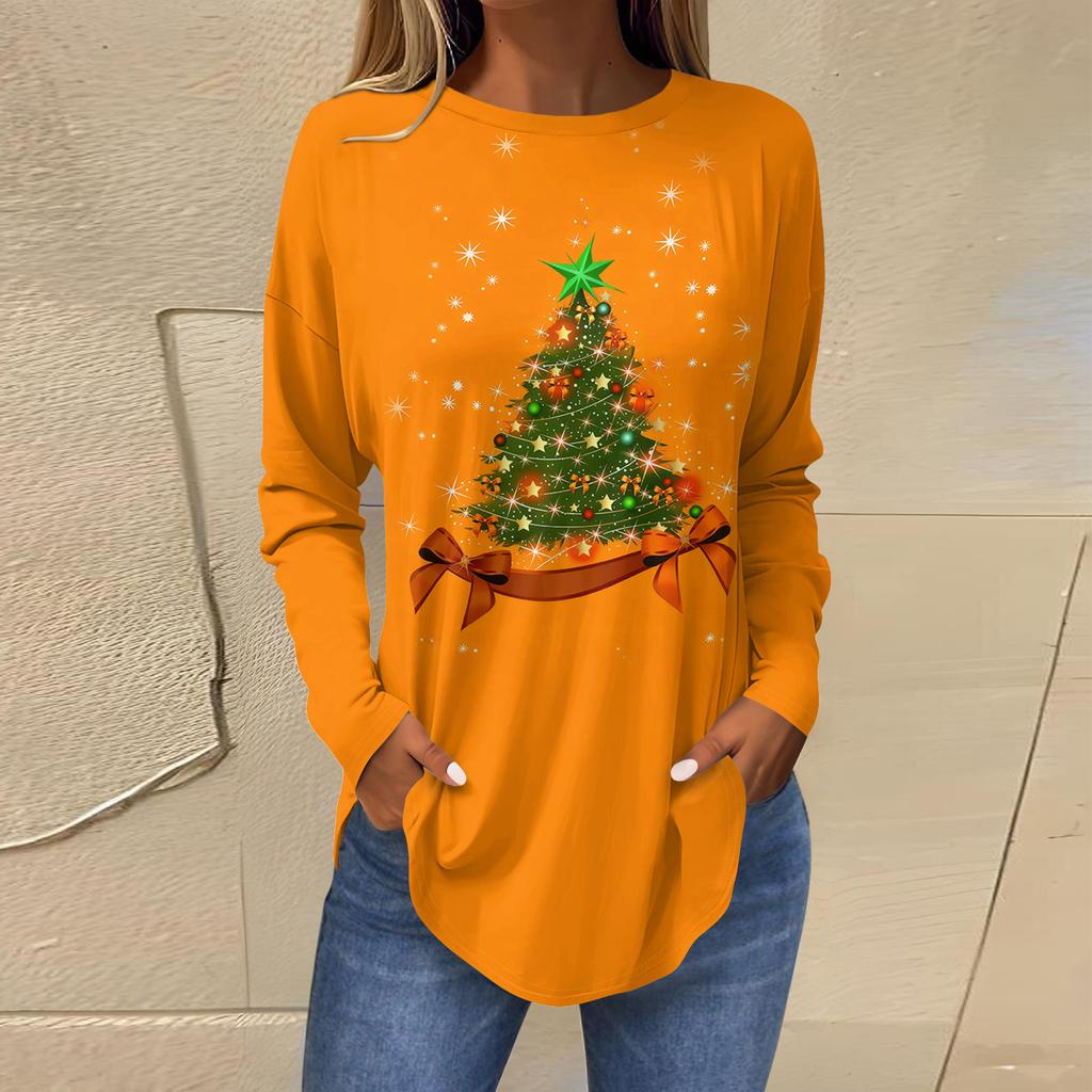 Dames Losse Comfortabele Casual Mode V-Hals Kerstprint Lange Mouw Hoodie