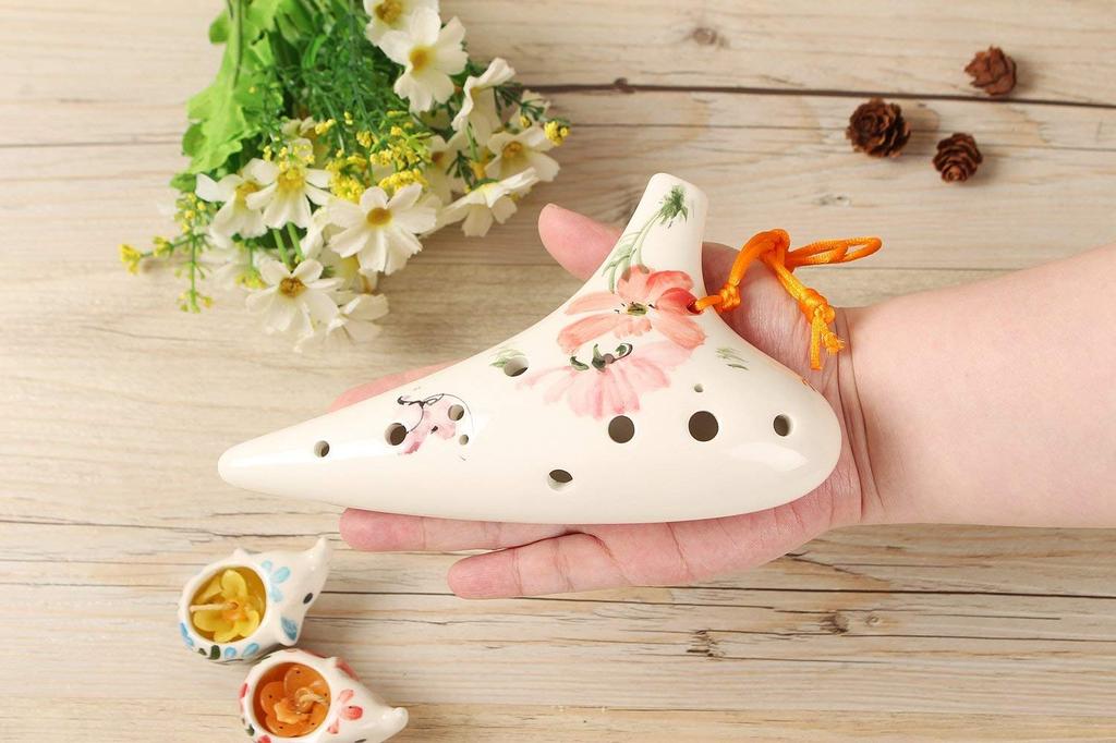 TNG Ocarina Musikkinstrument Enkel Finish Høy Klasse C Tone AC Chart Ocarina Wind Wind Glaze Finish Blomstermønster [12 hull/Alto/Glaze