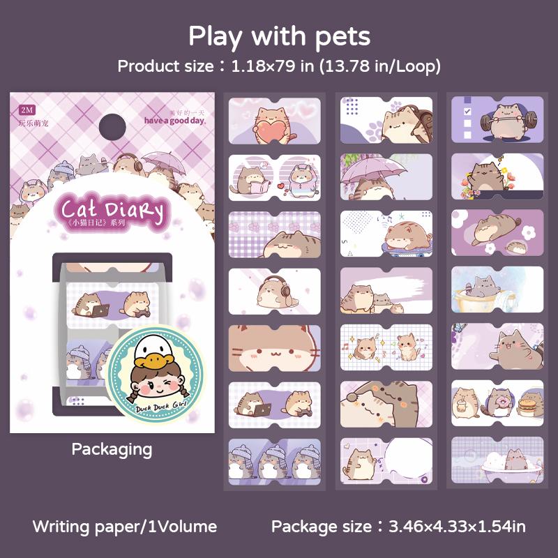1 Roll Kawill Cartoon Kitten Scrapbook Journal Sticker Sweet Cat Stationery Label Seal Sticker DIY Decor For Student Supplies