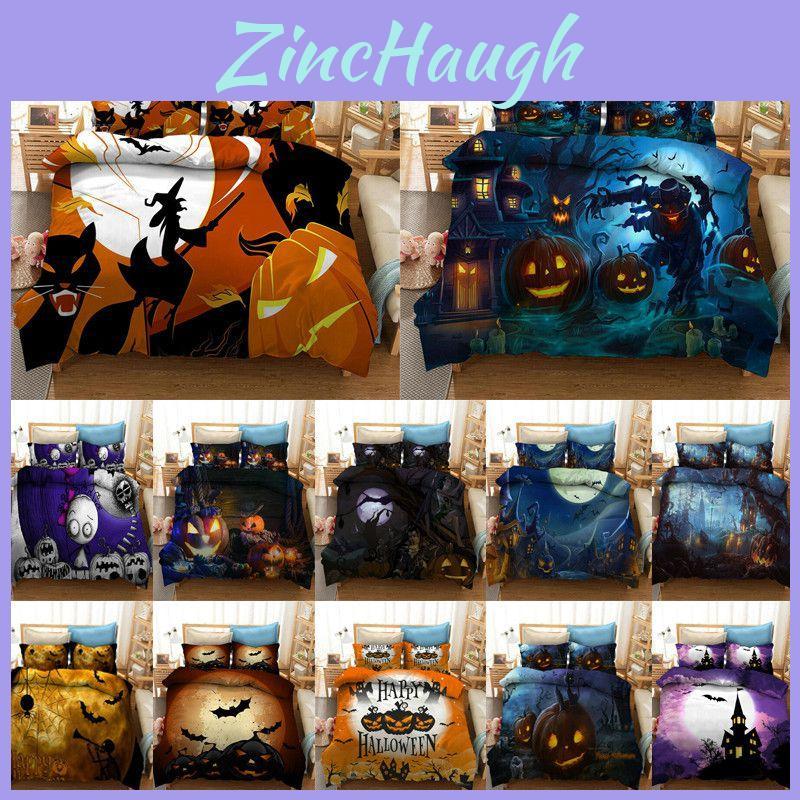 Enchanting Halloween 3d Cartoon Bedding Set With Witch And Pumpkin Designs For Cozy Sleep