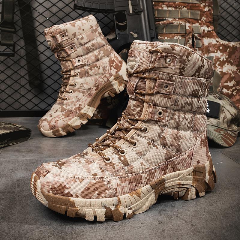 Large Size Combat Boots Men's Outdoor Camouflage Boots High Top Mountaineering Boots Men's Tactical Boots Men's Hiking Training Boots Men's
