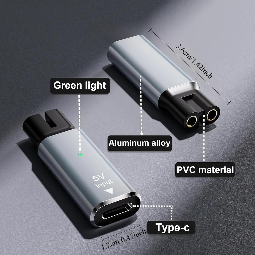 USB-C PD to DC 5V Shaver Power Adapter, Type-C Female to 2-Pin Connector for 5V Dual-Slot and 4.3V Oval Shavers