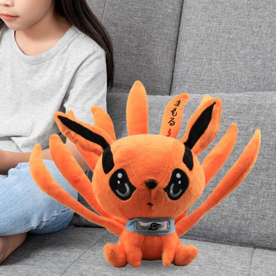 Jucărie de pluș Naruto Anime de 21 cm, drăguță, pufoasă, păpușă de desene animate, plușuri, ornament de canapea, pernă de însoțire, pernă de pluș vulpe cu nouă cozi, Kyuubi