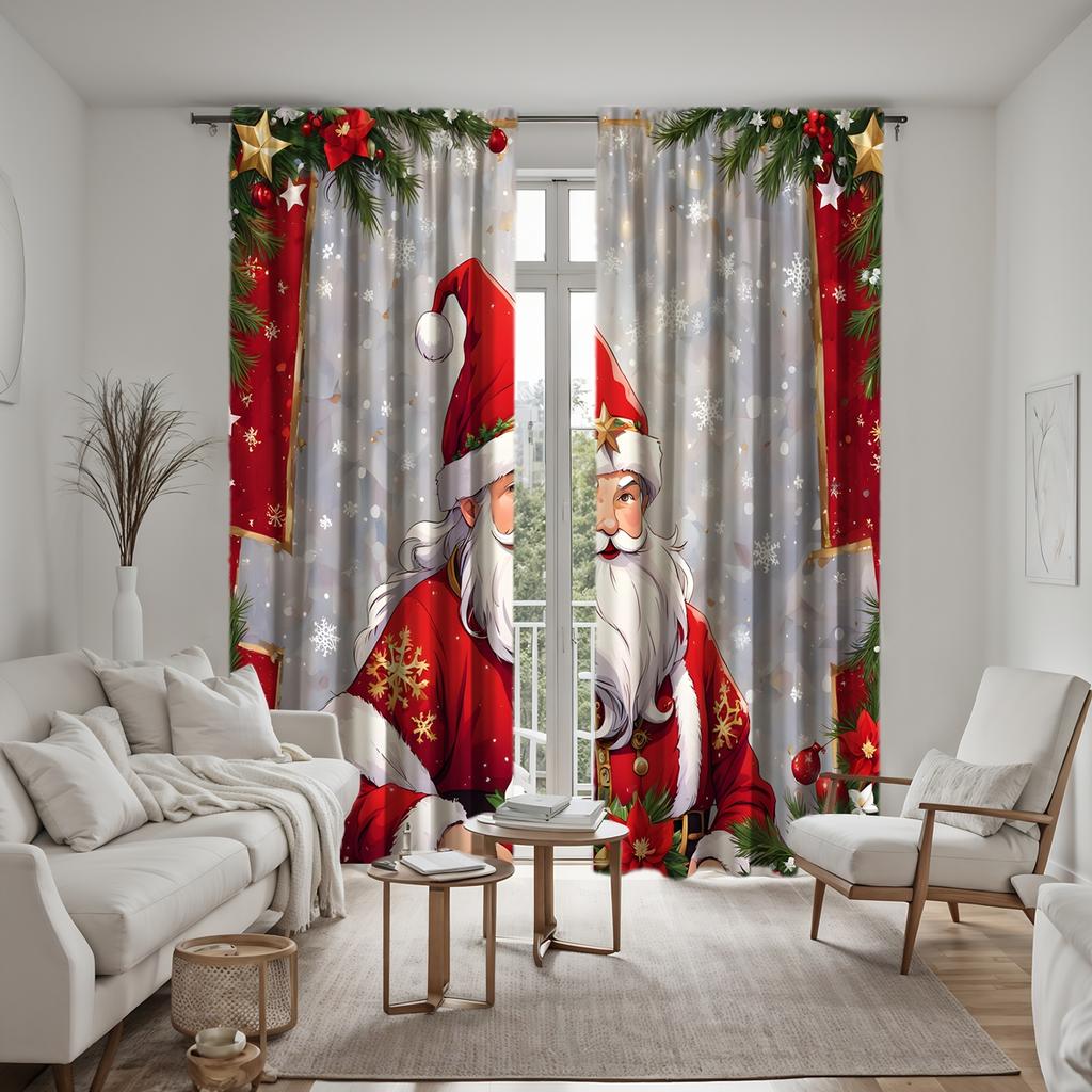 2 st HD Jul bär röd gammal man gardiner Röd slips digitaltryckta gardiner Heminredningsstil Dekorera vardagsrum be