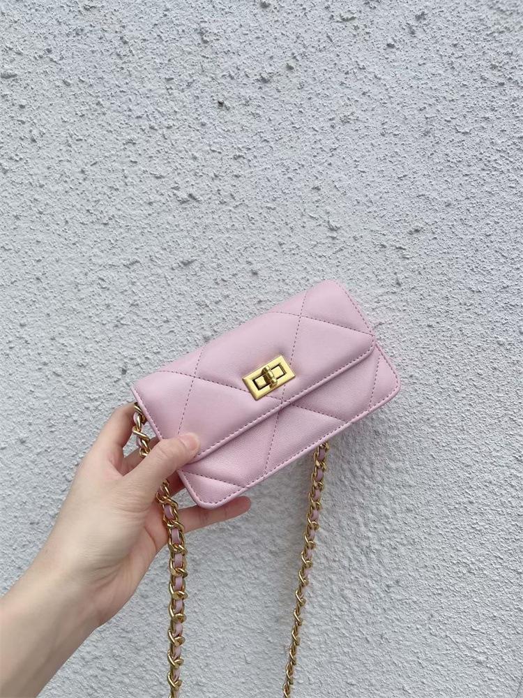 2026 New Summer Fresh Small Bag Sheepskin Small Square Bag Mini Chain Mobile Phone Bag Square Buckle Pink Crossbody Bag Women
