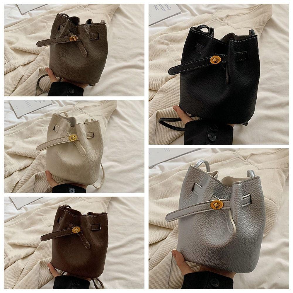 Jednoduchá jednobarevná PU kožená taška kbelík kabelka mini crossbody taška velkokapacitní nákupní taška přes rameno