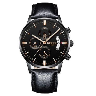NIBOSI Watch Leather Strap Chronograph Waterproof Brand Analog Business Arm Watch Stylish Casual Big Face Watch Luxury Gift Black Watch for Men Men's
