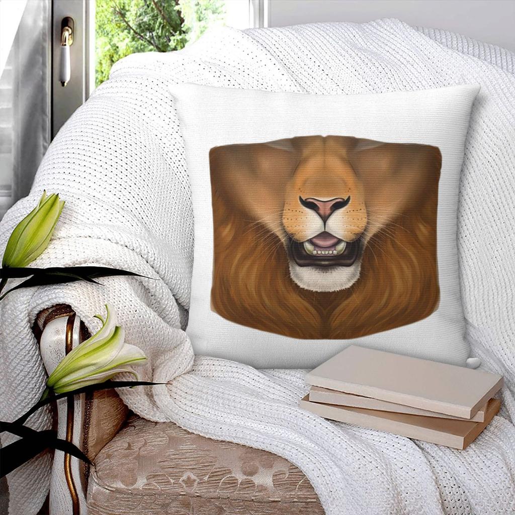 Maned Lion Face Square Pillowcase Pillow Cover Polyester Cushion Zip Decorative Comfort Throw Pillow for Home Sofa