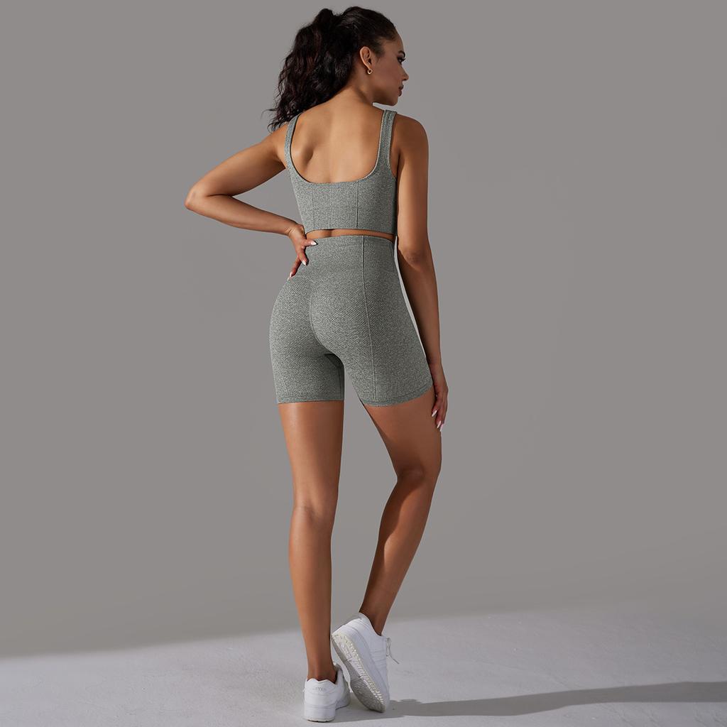 Nessaj Women Sleeveless Tummy Running Sportswear Push Up Short Shorts Fitness Bra Seamless High Waist Yoga Set