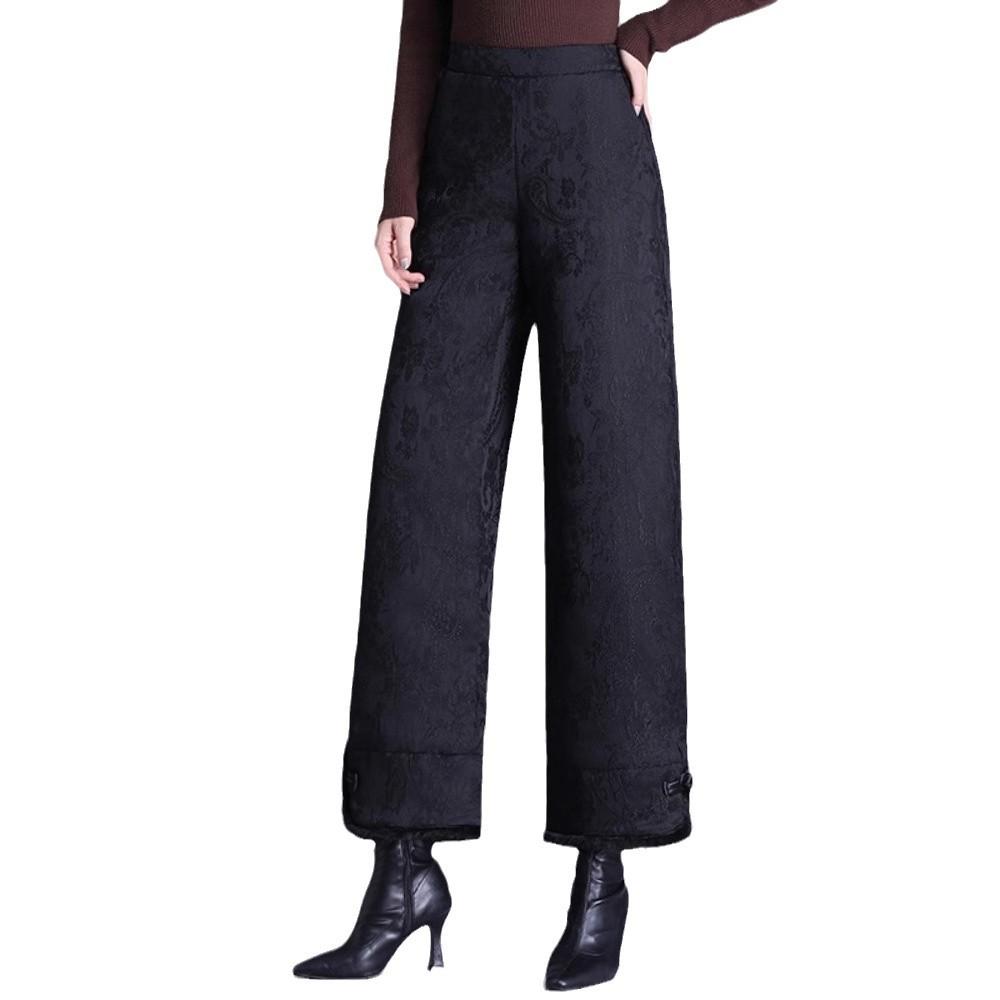Cotton Pants Women's Winter New Thermal Wide-leg Pants Middle-aged Mother Straight Pants