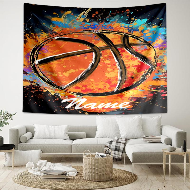 Custom Name basketball Print Tapestry, Backdrop, Easy Setup, Ideal for Bedroom, Office & Living Room, with Aesthetic Wall Hanging Decor.