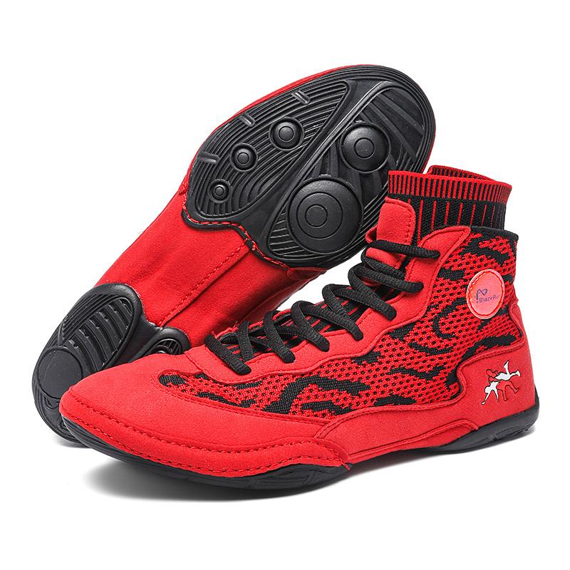 Men Wrestling Boots Boxing Sneakers Teenagers Knit Gym Training Fighting Sneakers Combat Trainers Non-slip Squat Training Shoes