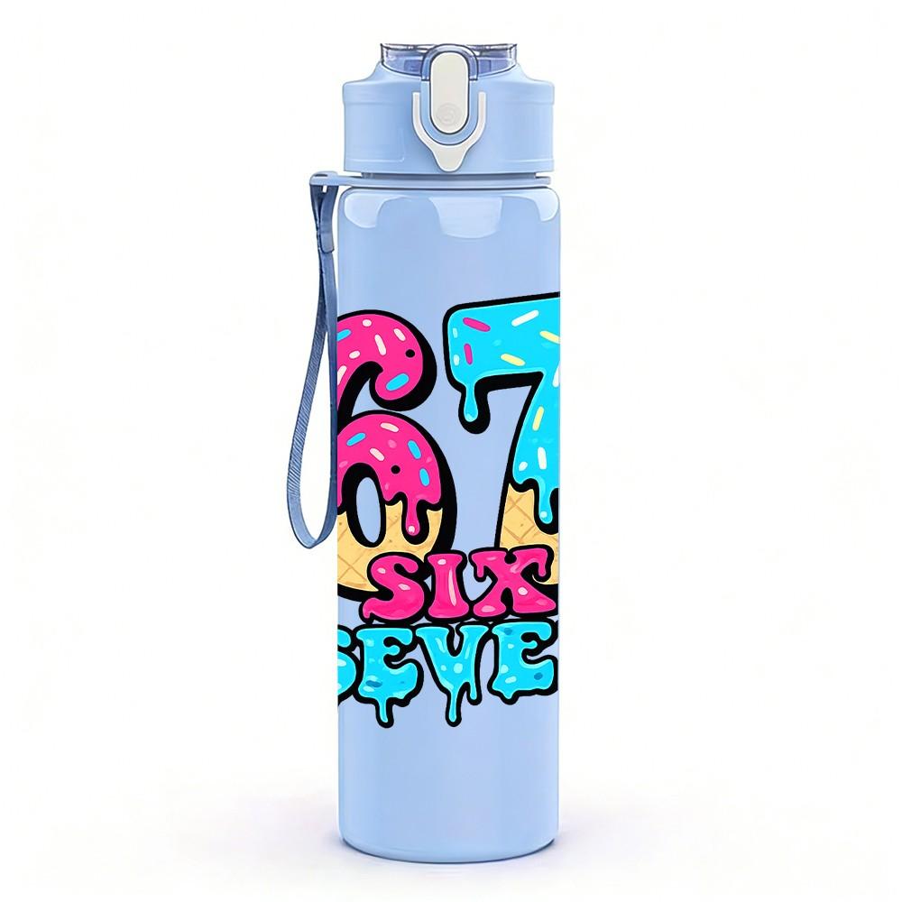 1PC Sixty Seven Number 750ml Color Plastic Sports Water Bottle Leakproof Flip Straw Lid Suitable for Sports Office Home Use