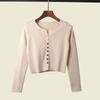 American Sexy Metal Buckle Knitting Outer Wear Cardigan Long Sleeves Female 2025 Spring High Waist Short Pure Desire Sexy Top