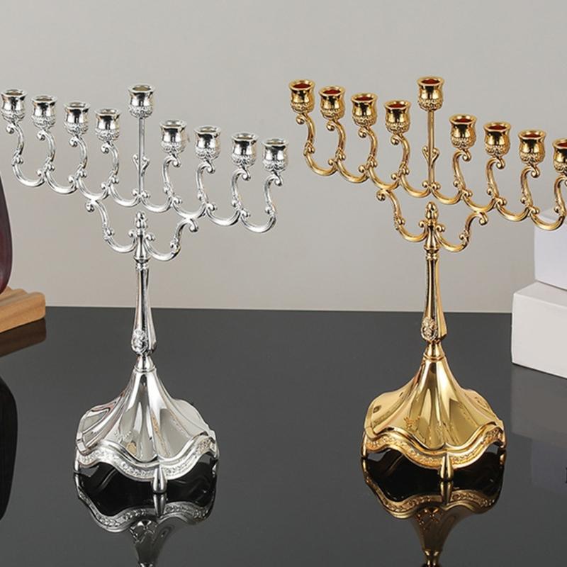 9 Branch Hanukkah Menorah Candle Holders for Shabbat,Tabernacle, Menorahs Chanukah Party Supplies Housewarming Present