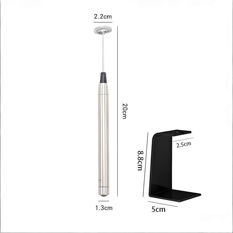 Handheld Stainless Steel Milk Frother With Stand For Coffee And Latte Art