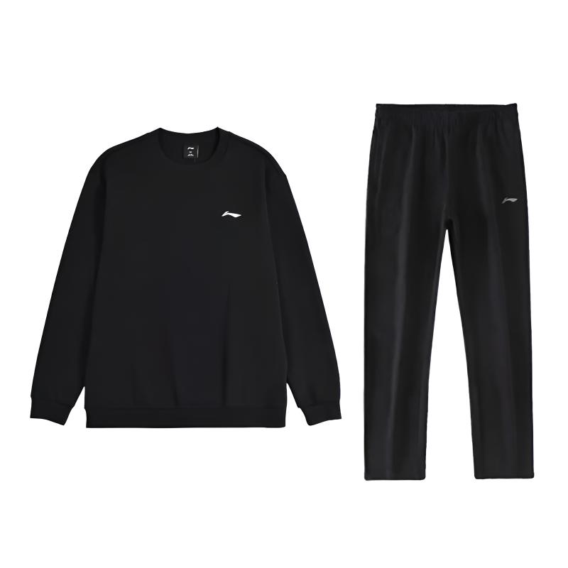 Li-Ning Классическая толстовка с принтом логотипа, простая, удобная, хлопковая, с круглым вырезом, унисекс, черная AWDVP61-2+AKLUCA2-2 S