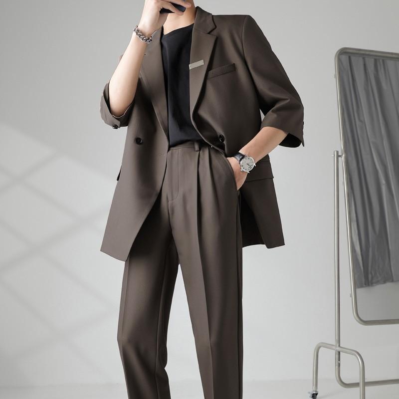 

Men s Clothing Light Luxury Business Leisure Suit Jacket Set Streetwear Elegant Korean Popular Clothes Slim Pants Suit XS кофейный
