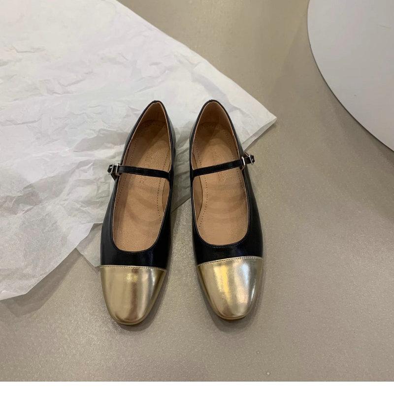 Fashion French Gold Flat Shoes for Women's 2025 New Spring Autumn Silver Mary Jane Women Shoes Scoop Shoes Ladies Plus Size 42 43 44