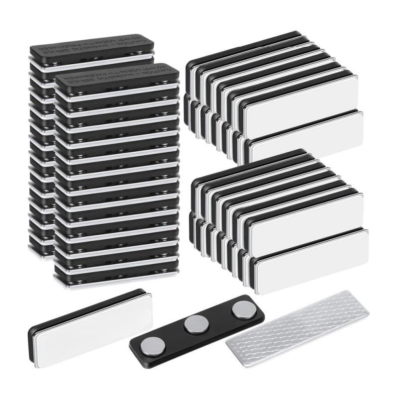 Magnetic Name Badge with Strong Double-Sided Adhesive Clasp, 45x13mm, 2-Piece Metal ID Holder