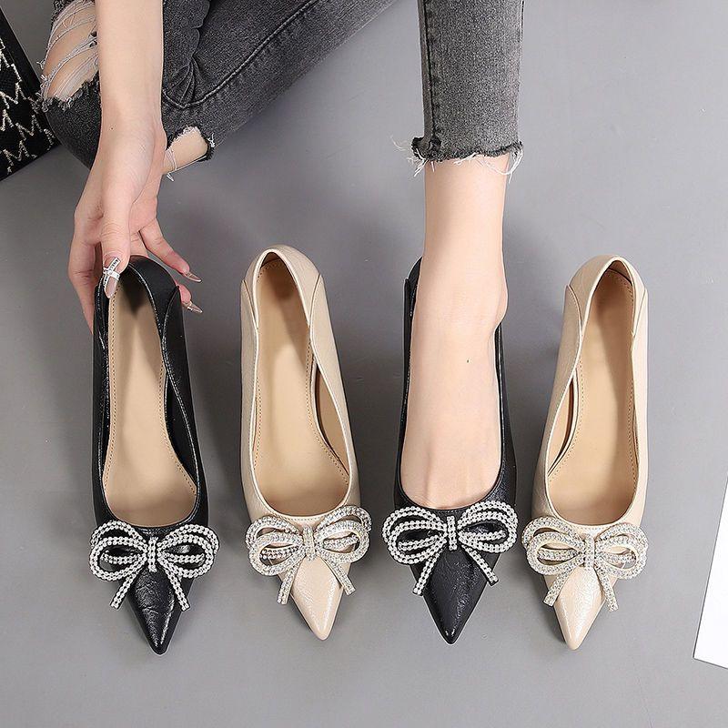 High Heels Feminine Temperament Rhinestones Spring and Autumn Pointed Thin Heels Work Shoes