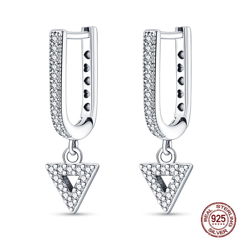 100% 925 Sterling Silver Rose Gold Heart Geometric Pave CZ Hoop Earrings For Women Wedding Engagement Birthday Jewelry Gift 2023