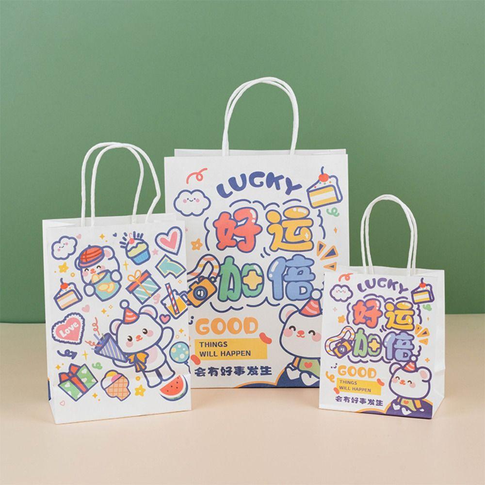 10Pcs New Cartoon Gift Bags Kraft Paper with Handles Snack Packaging Bag Lucky Eco-Friendly Shopping Bags Gift Wrapping