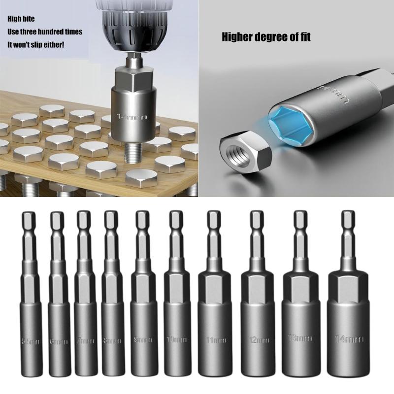 1/4inch Wrench Hexagonal Bit Socket Set Long Impact Drill Socket Adapter Drill Bit Extension Socket Adapter for Electric