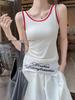 Women's U-Neck Color Block Ribbed Vest - Spring/Summer Spaghetti Strap Slimming One-Piece Top