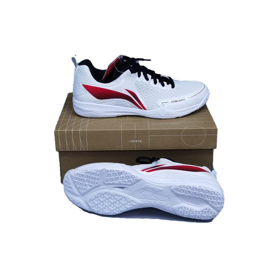 New LiNing Cushioned Wear-Resistant Slip-Resistant Low-Top Table Tennis Training Shoes Unisex White Red APTU005-3