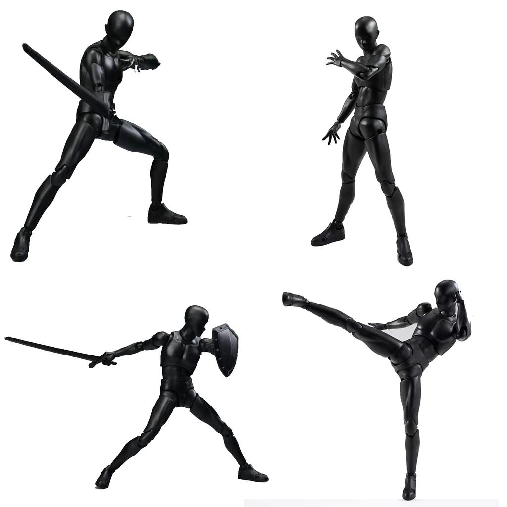 Gnallang Drawing Movable Comes with Changeable Model Cartoon Muscular Male and Female Black Doll, Joints, Stand, Gestures, Doll, Model, Body, -