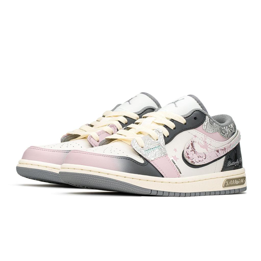 Jordan Air Jordan 1 Low Top Vintage Basketball Shoes GS Silver Powder Gray 553560-053(TeamA-S-BOX)
