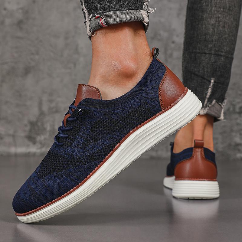 Men's Casual Shoes Slip  Breathable Flats Walking Sneakers Lightweight Lace-Up Versatile Business Mesh Light Comfort Shoes Men