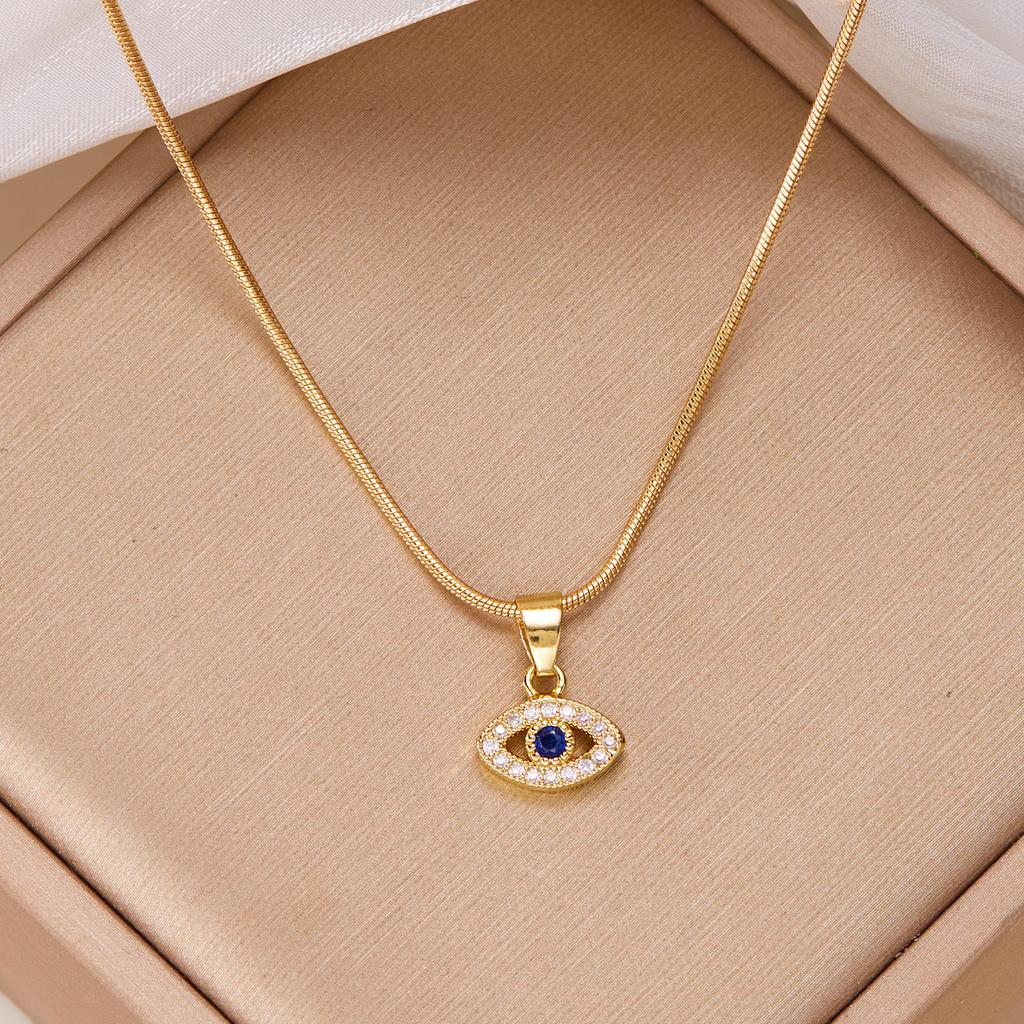 Stainless Steel Evil Eye Necklace Women Rhinestone Blue Eye Bracelet Clavicle Chain Snake Bone Chain Necklace Wedding Jewelry