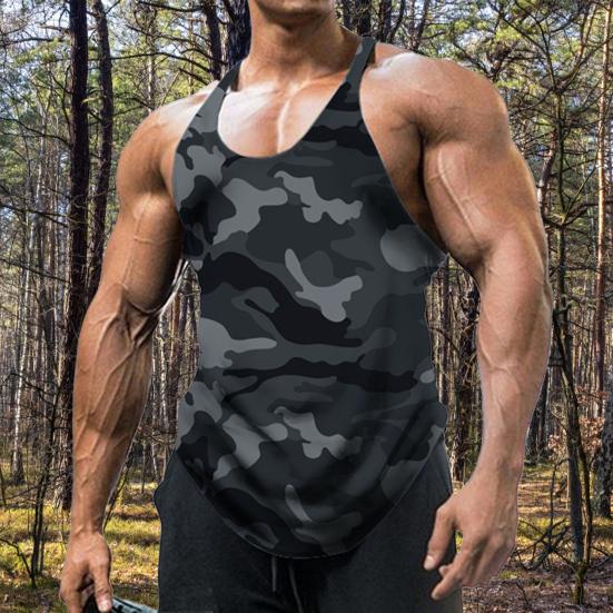 U-Ausschnitt Atmungsaktives Schnelltrocknendes Fitness-Westen-Oberteil Camouflage-Print Ärmellos Pullover Tunika Oberteil Herrenbekleidung