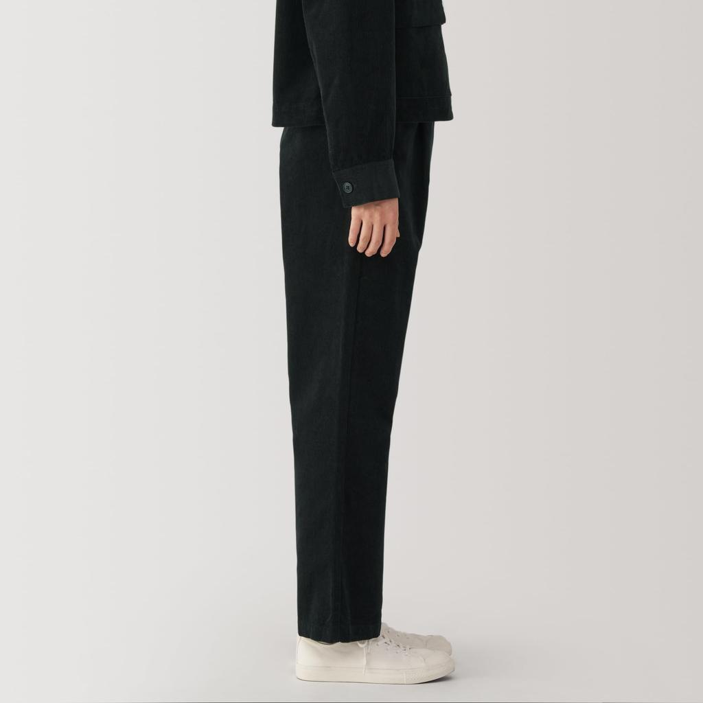 MUJI Women's Kapok Blend Corduroy Tuck Pants, Black, Size S (BE1SOA4A)