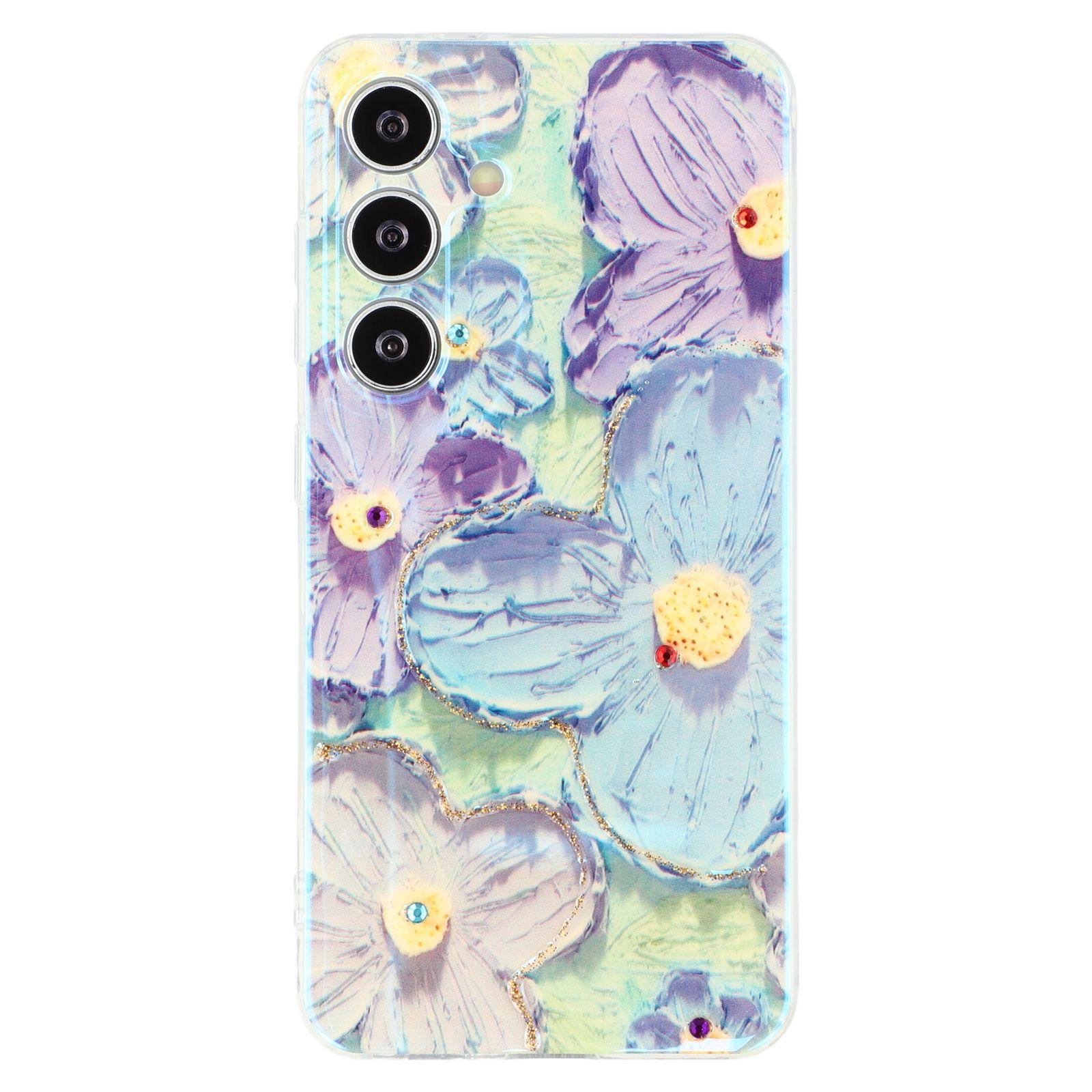 

Чохол для Samsung Galaxy S25+/S24+ з квітковим візерунком, IMD TPU задня кришка телефону, прикрашена стразами Purple Flower