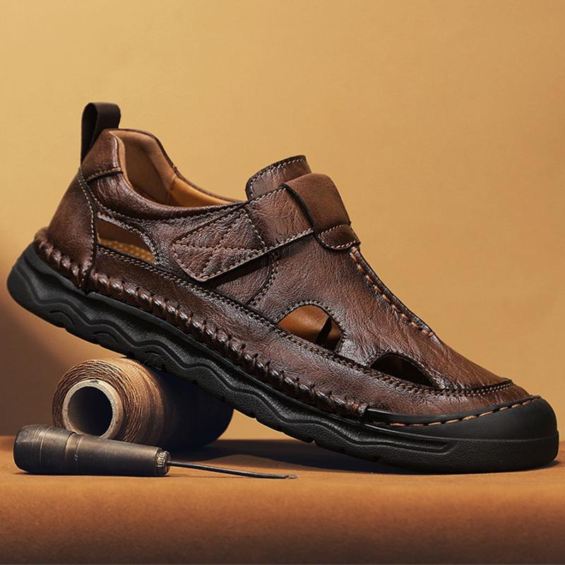 Summer Men's Leather Casual Closed Toe Sandals Casual Sandals for Men Casual Shoes Handmade Leather Shoe