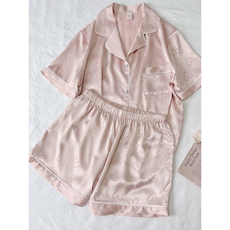 Velia Artificial Silk Silks and Satins Pajamas Women's Suit Heart Short Sleeve Shorts Summer Thin Ice Silk Home Wear Secret