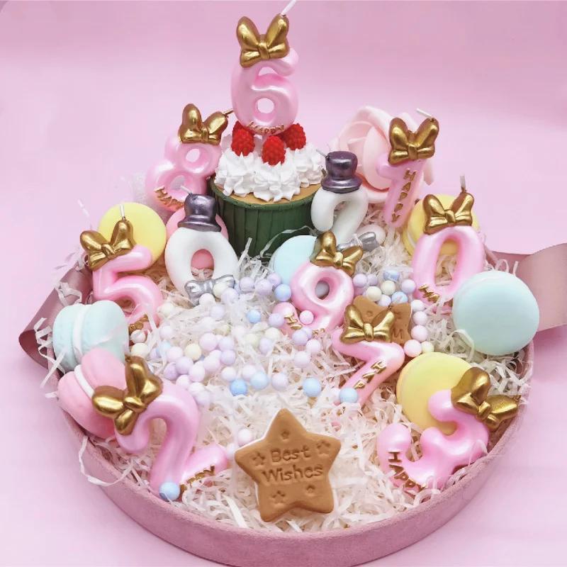 Cute Bowknot Birthday Number Candle Boys Gilrs 0-9 Number Cake Decor Digital Candles Topper Cupcake Party Decoration Supplies