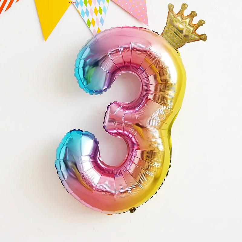 32 Inch Gradual Change Digital Rainbow Crown Aluminum Film Balloon, Children Boys And Girls Baby Birthday Party Background