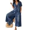 Frühling/Sommer Damen Lässiger Jeans-Overall mit V-Ausschnitt