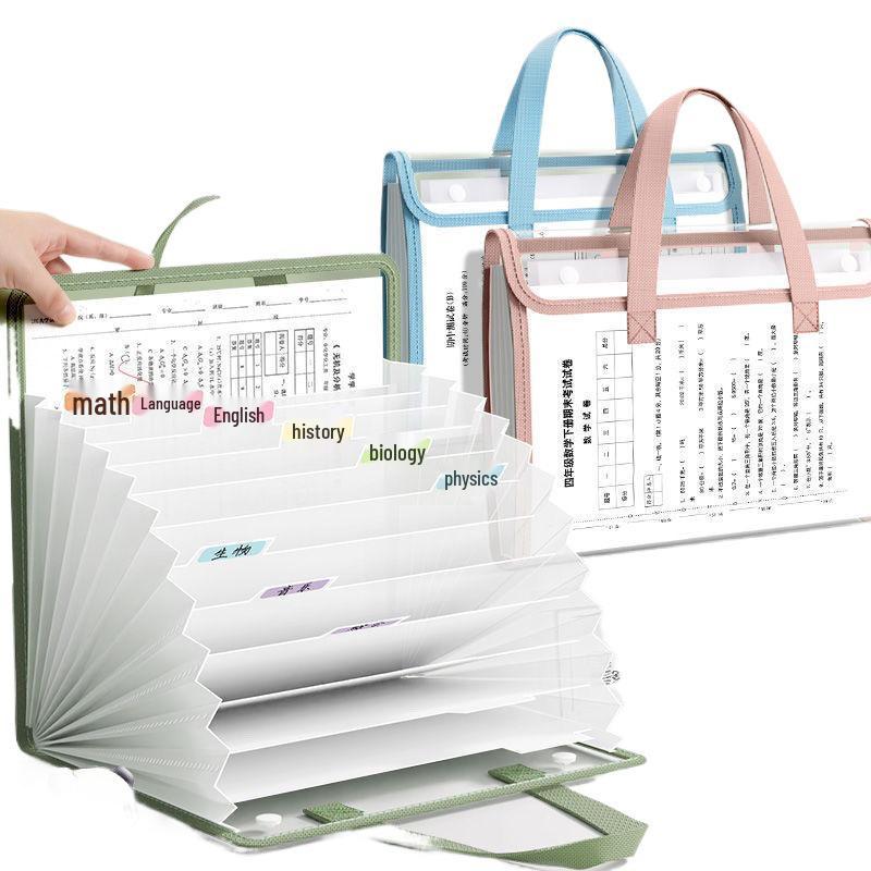 Accordion File Bag for Students: Test Paper and Subject Classification Storage Album