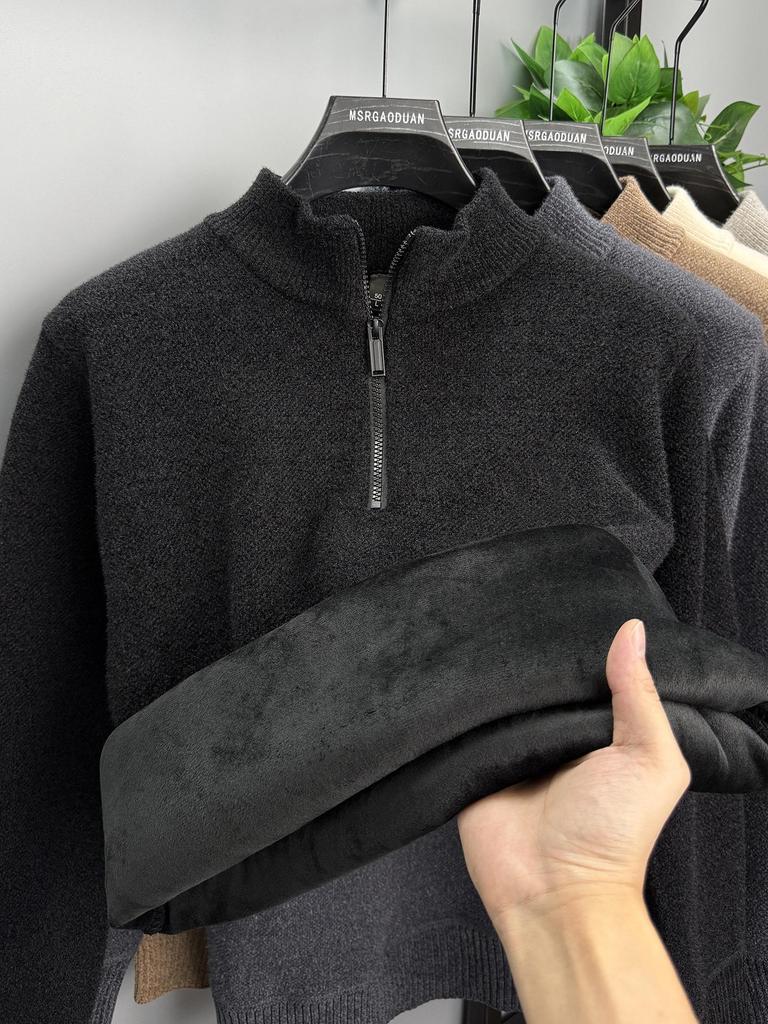Herren Winter Chenille Pullover - Verdickter Halbhoher Kragen Reißverschluss - Warme Samtgefütterte Basisschicht